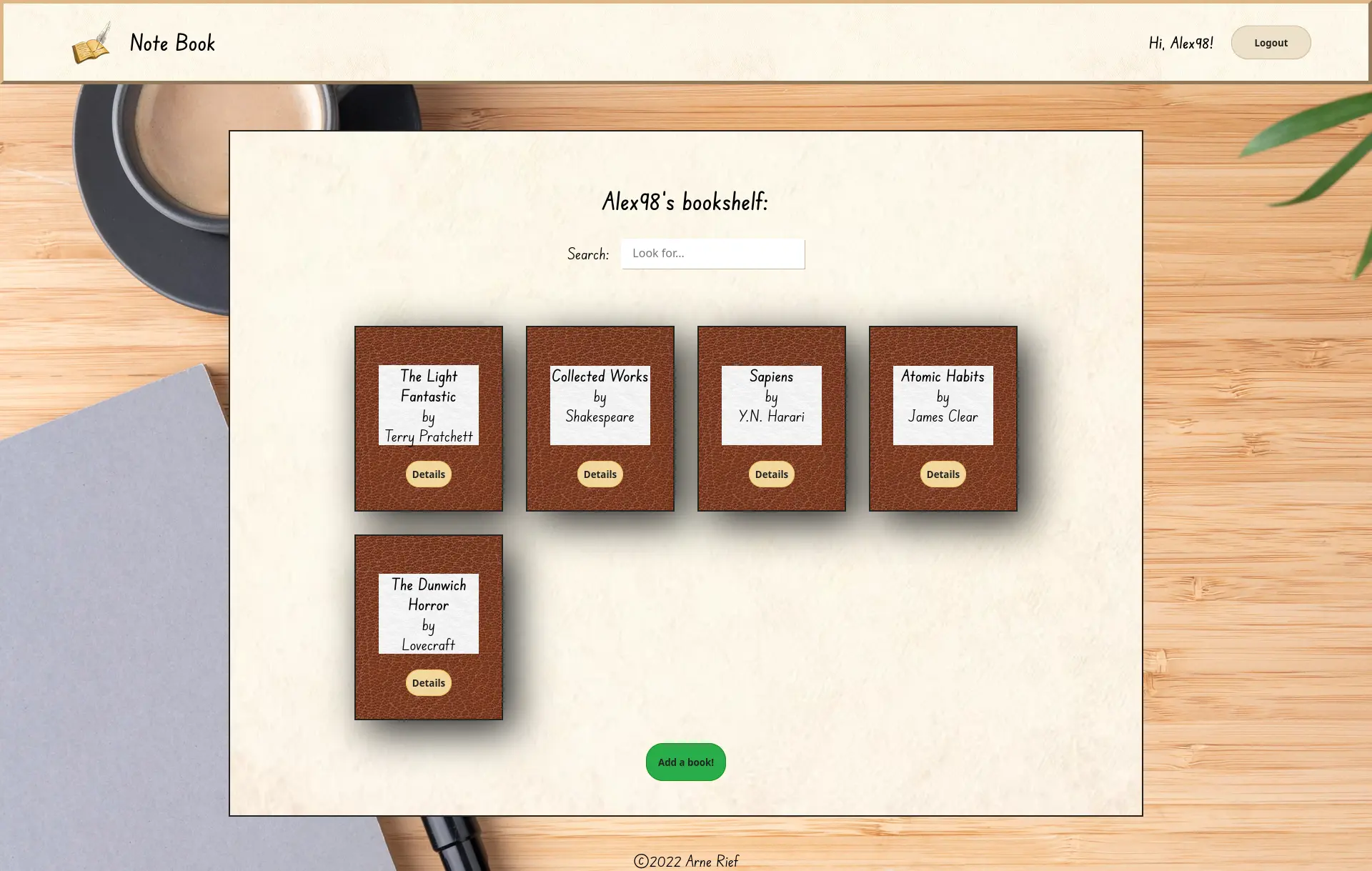 Ein Screenshot der Büchersammlung eines Note Book Nutzers